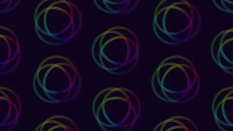 Abstract neon rainbow wireframe spheres pattern on dark background Video stock 330072380