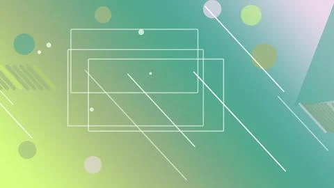Abstract neon rectangles and thin diagonal lines float on a fresh green gra.. Stock Illustration