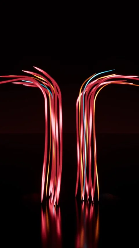 Abstract neon red light trails on black background. 3d rendering Video stock 339933705