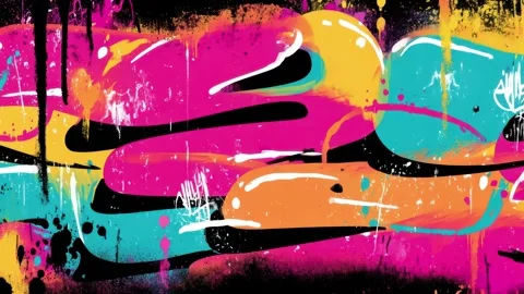 Abstract Neon Ribbon Background With Rounded Paint Bands and Drips Video stock 315512033