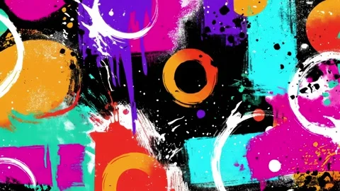 Abstract Neon Ring Background With Colorful Paint Circles on Black Stock Footage 315539125
