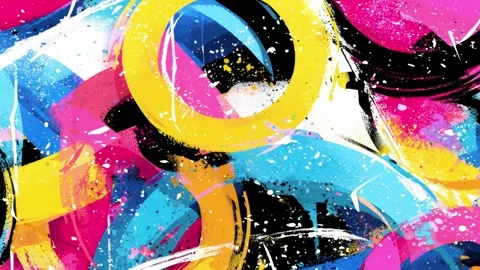 Abstract Neon Ring Background With Yellow Circular Paint Shapes Stock Footage 315539161
