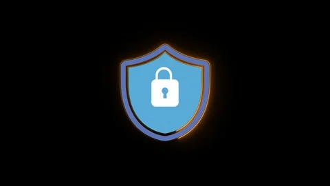 Abstract neon security lock screen icon animation with black background. Stock Footage 312874451