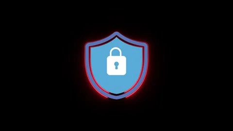 Abstract neon security lock screen icon animation with black background. Stock Footage 312874482