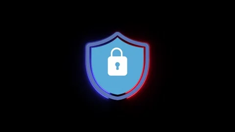 Abstract neon security lock screen icon animation with black background. Stock Footage 312874496