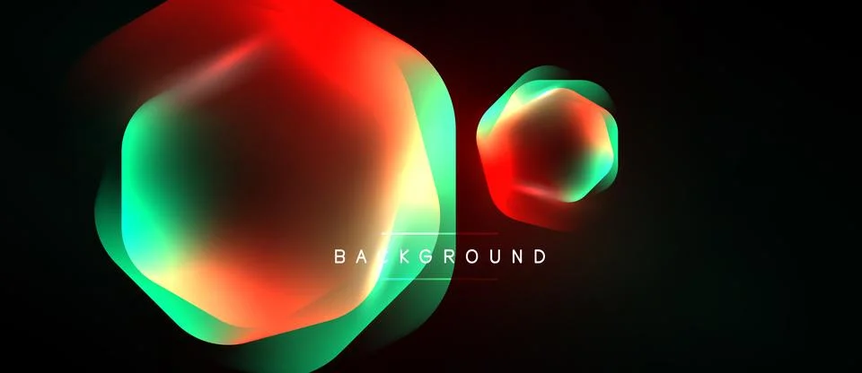 Abstract neon shapes blend, creating vibrant gradients. Red, green hues dom.. Stock Illustration