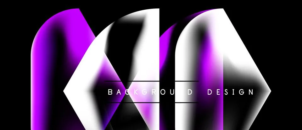 Abstract neon shapes form dynamic composition. Purple, white hues contrast Stock Illustration
