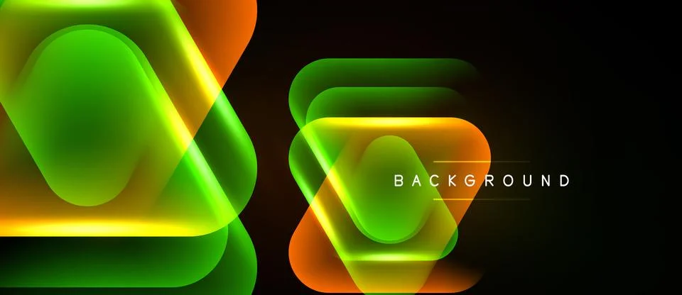 Abstract neon shapes overlap, creating vibrant gradients. Dark background Stock Illustration