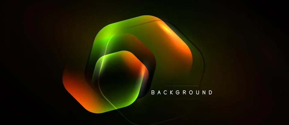 Abstract neon shapes overlap, creating vibrant glow effect. Dark background Stock Illustration