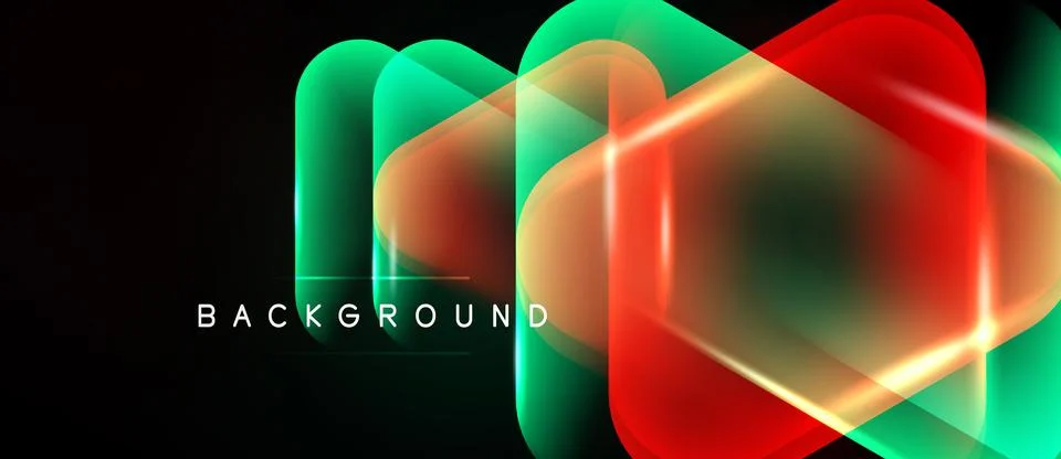 Abstract neon shapes overlap, creating vibrant glow. Dark background emphasiz 스톡 일러스트