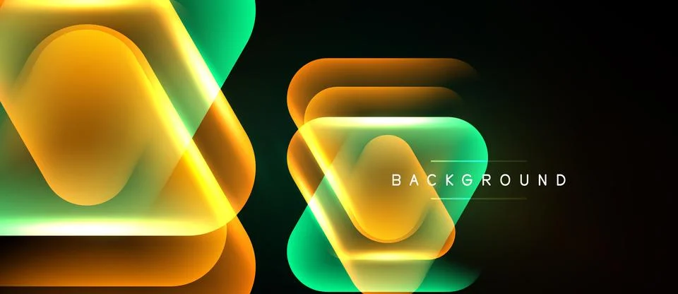 Abstract neon shapes overlap, creating vibrant gradients. Dark background Illustrazione stock