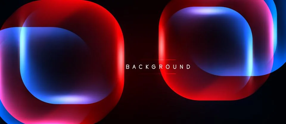 Abstract neon shapes overlap, creating vibrant red, blue gradients. Dark Stock Illustration