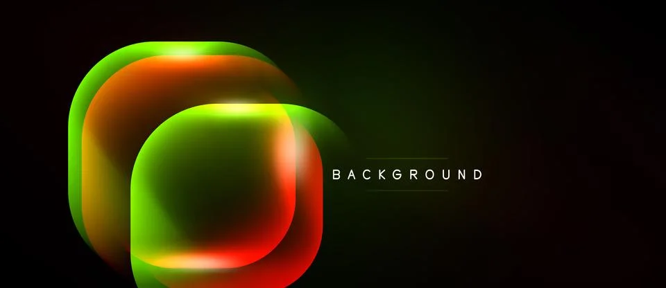 Abstract neon shapes overlap creating vibrant glow. Dark background emphasize Illustrazione stock