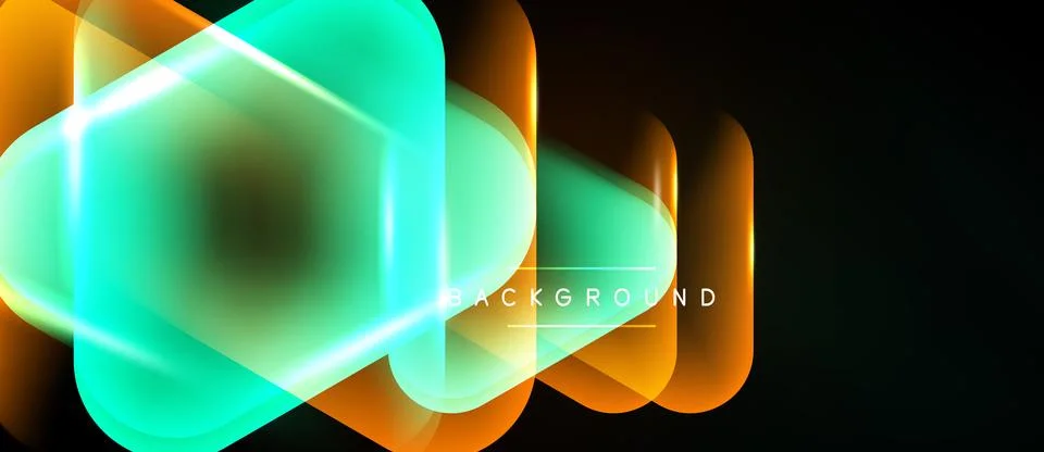 Abstract neon shapes overlap, creating vibrant glow effect. Dark background Stockillustratie