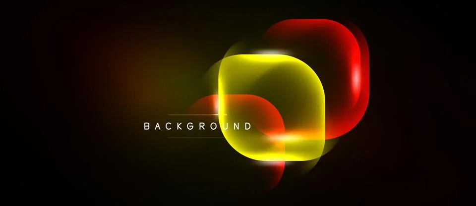 Abstract neon shapes overlap, creating vibrant glow effect. Dark background Illustrazione stock