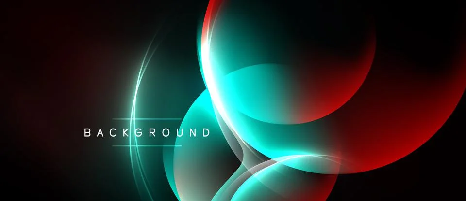 Abstract neon shapes overlap, creating vibrant light effects. Dark background Stock Illustration