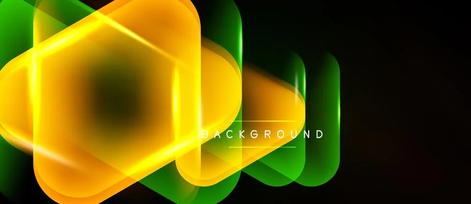Abstract neon shapes overlap, creating vibrant glow effect. Dark background Stock Illustration
