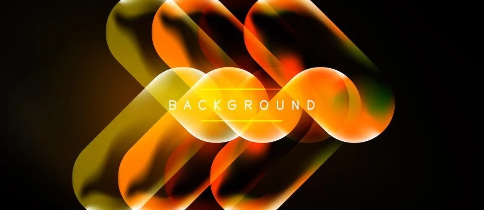 Abstract neon shapes overlap, creating vibrant orange, yellow glow. Dark Stock Illustration