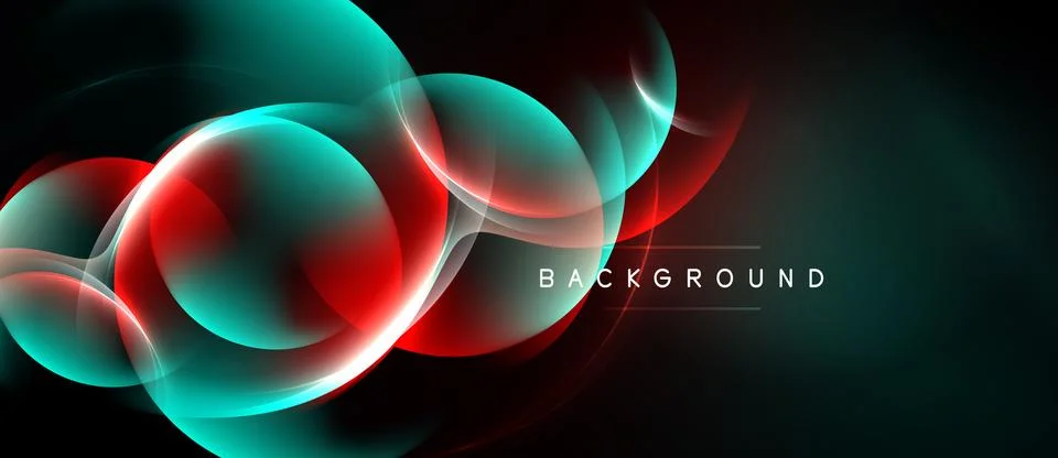 Abstract neon shapes overlap, creating dynamic light effects. Dark background Stock Illustration