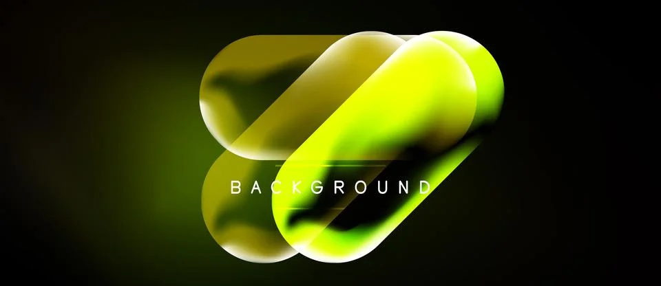 Abstract neon shapes overlap, creating vibrant yellow, green glow. Dark Stock Illustration