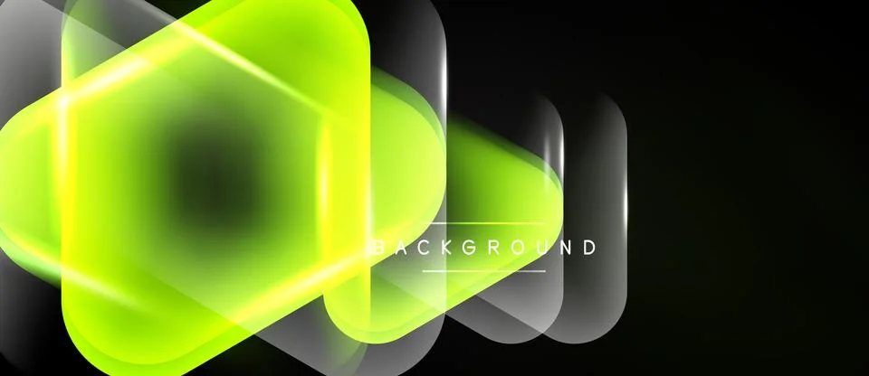 Abstract neon shapes overlap, creating luminous effect. Dark background Stock Illustration