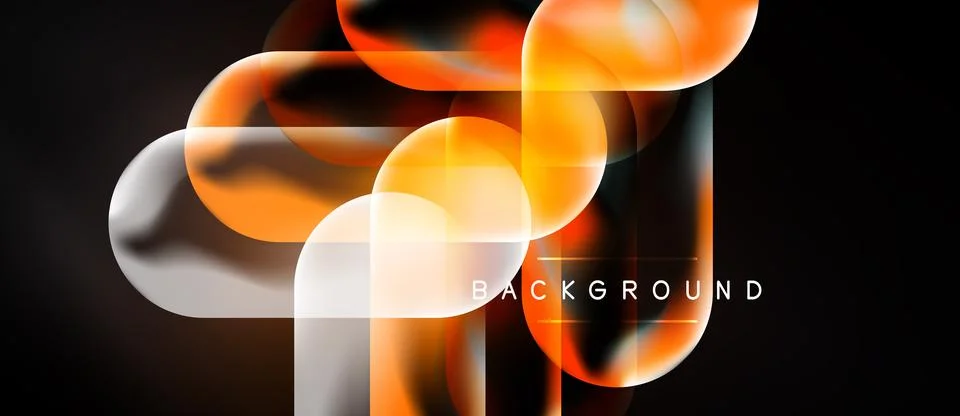 Abstract neon shapes overlap, creating dynamic glowing effect. Dark backgroun Stock Illustration