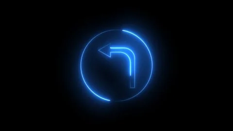 Abstract neon simple arrow icon. Left cyan arrow neon icon on black backgro.. Stock Footage 293485156