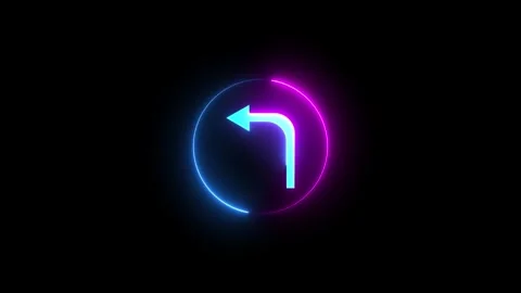 Abstract neon simple arrow icon. Left cyan arrow neon icon on black backgro.. Stock Footage 293485163