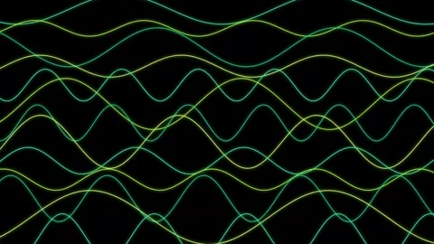 Abstract neon sine wave animation glowing green and yellow oscillating lines Stock Footage 346687002
