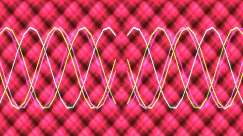 Abstract Neon Sine Wave Equalizer Pattern on Vibrant Magenta Plaid Background Stock Footage 336539068