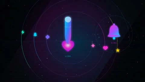 Abstract Neon Social Media Interface Animation with Floating Like and Stock Footage 344773910