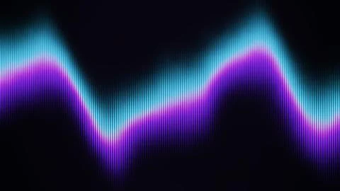 Abstract neon sound wave equalizer with blue and purple gradient lines on bla Stock Illustration