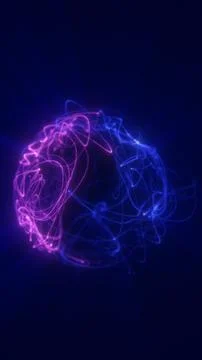 Abstract neon sphere with blue and pink light trails, symbolizing global ne.. Stock Illustration