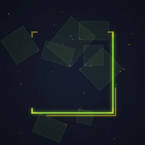 Abstract Neon Square Frame Overlay with Geometric Shapes on Dark Background Stock Footage 348231133