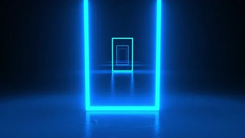 Abstract Neon square tunnel. Flying forward through rectangular corridor, lon Stock Footage 138842553