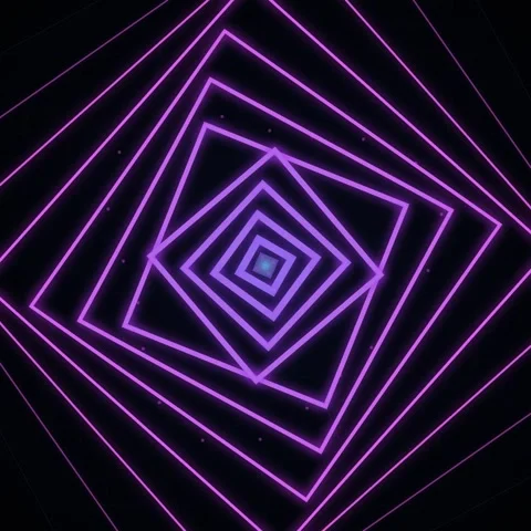 Abstract Neon Square Tunnel Loop - Futuristic Geometric Digital Art Backgroun Stock Footage 346283836