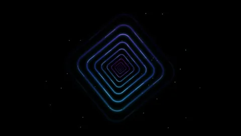 Abstract neon square tunnel looping animation on black background with floa.. Video stock 345003245