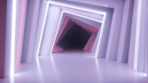 Abstract neon square tunnel technological. Endless swirling animated backgrou Stock Illustration