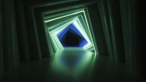 Abstract neon square tunnel technological. Endless swirling animated backgrou Stock Illustration