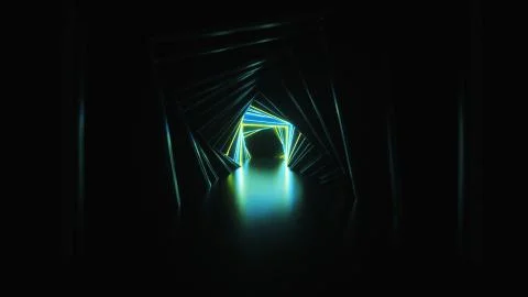 Abstract neon square tunnel technological. Endless swirling animated backgrou Stock Illustration