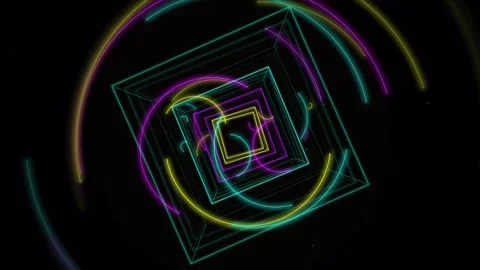 Abstract neon square warp tunnel with seamless looping geometric animation Stock Footage 346211766