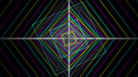 Abstract neon square warp tunnel with seamless looping geometric animation Stock Footage 346212204