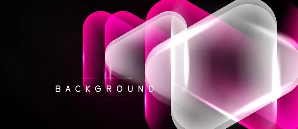 Abstract neon squares overlap, creating vibrant glow. Dark background empha.. Stock Illustration