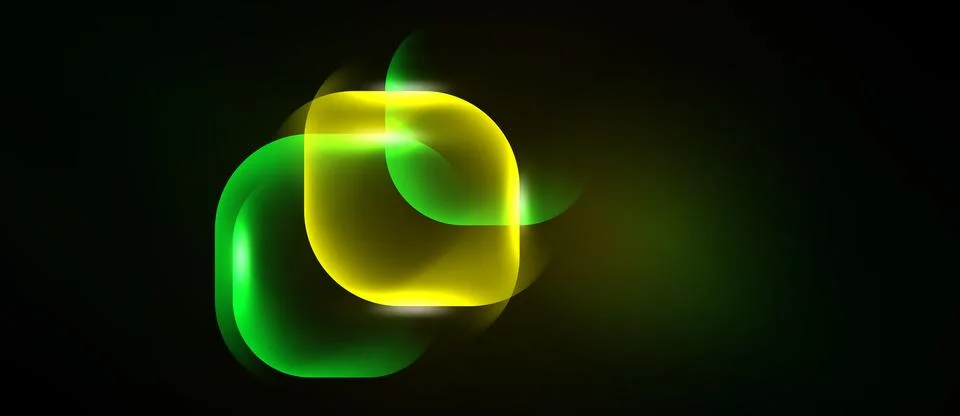 Abstract neon squares overlap, creating luminous glow effect. Dark background Stock Illustration