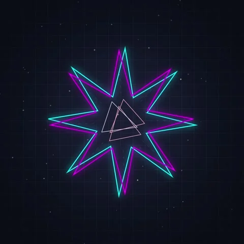 Abstract Neon Star Geometric Shape Overlaying Triangle on Dark Starry Backg.. Stock Footage 348230519