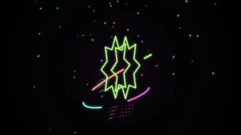 Abstract neon star spinning animation with digital particles on black motio.. 스톡 동영상 343820964