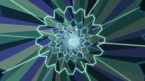 Abstract neon star tunnel rotating in a hypnotic geometric pattern Stock Footage 336349664