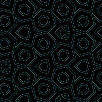Abstract neon teal continuous hexagonal pattern on black background technolog Illustrazione stock