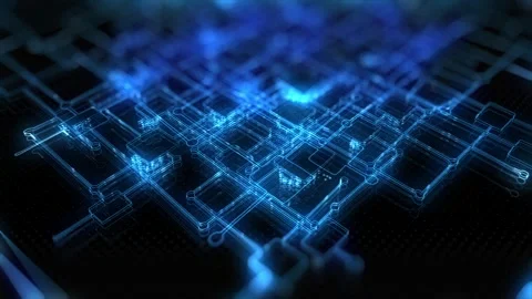 Abstract neon tech background with digital circuits in motion Stock Footage 284831700