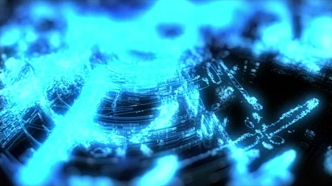 Abstract neon tech background with digital circuits in motion Stock Footage 284831730